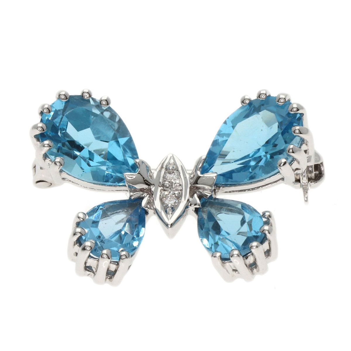 Ponte Vecchio Butterfly Diamond Color Stone Brooch K18 White Gold Ladies [Used]