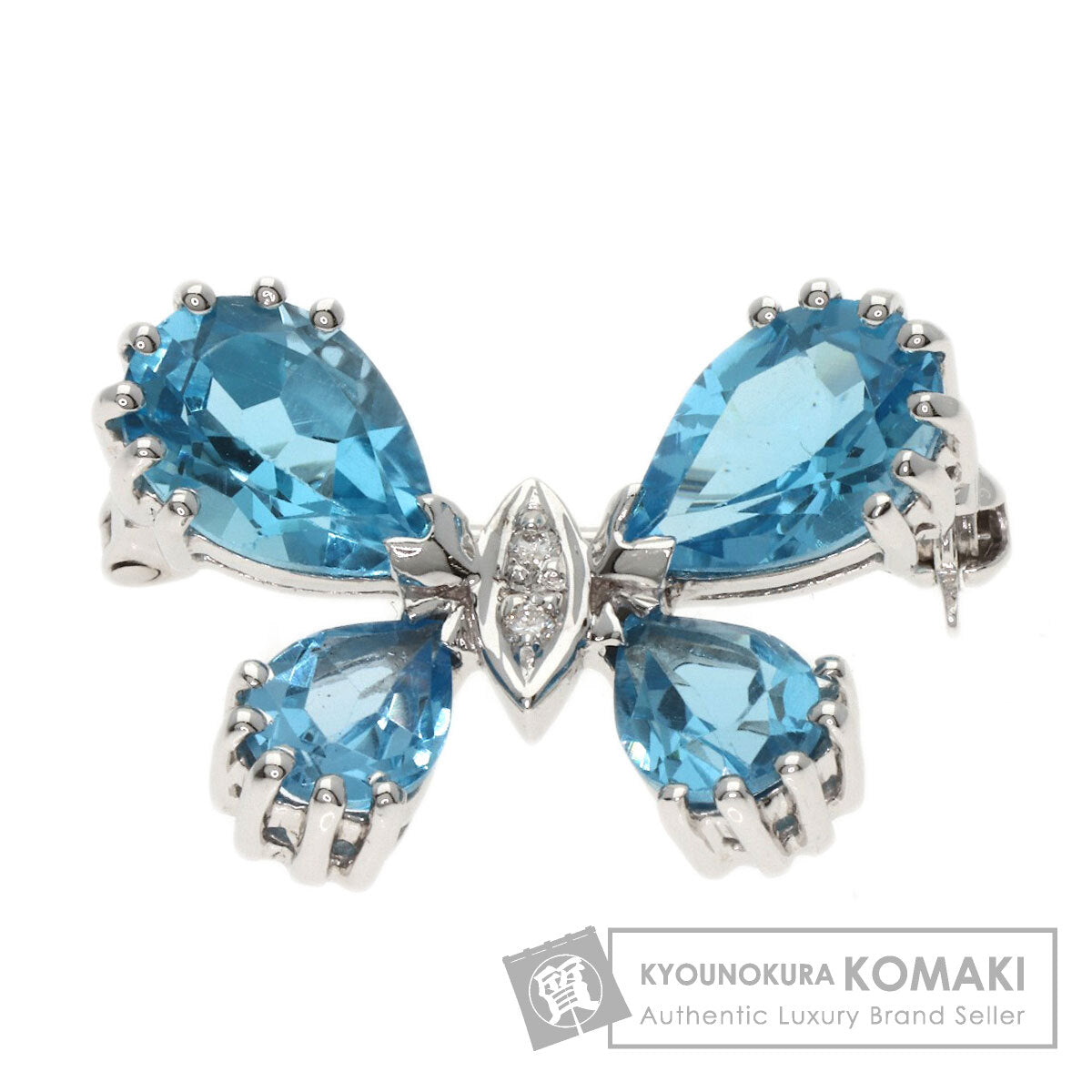 Ponte Vecchio Butterfly Diamond Color Stone Brooch K18 White Gold Ladies [Used]