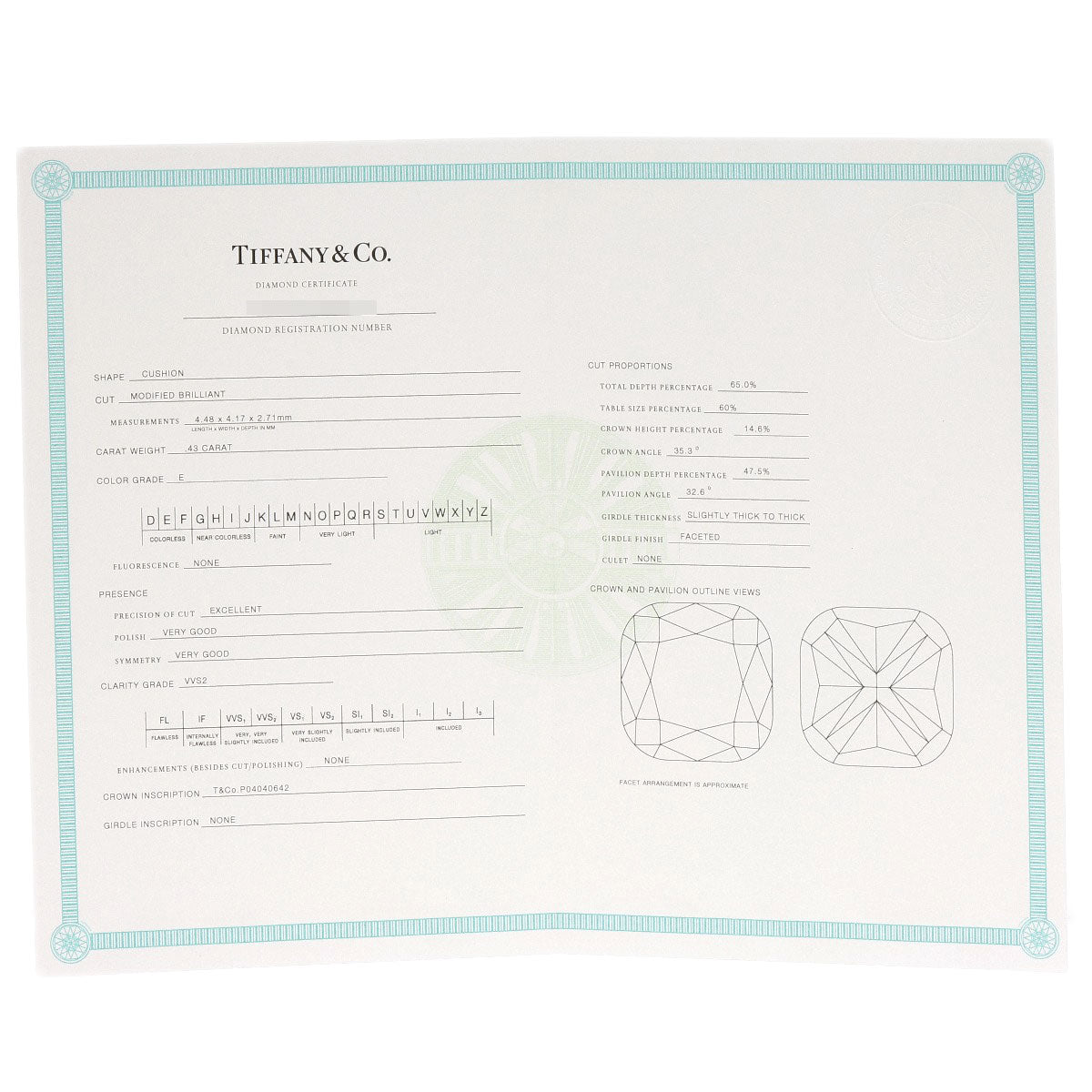 TIFFANY&Co. Soleste Cushion Cut Diamond E-VVS2-EX Ring Platinum PT950 Ladies [Used]