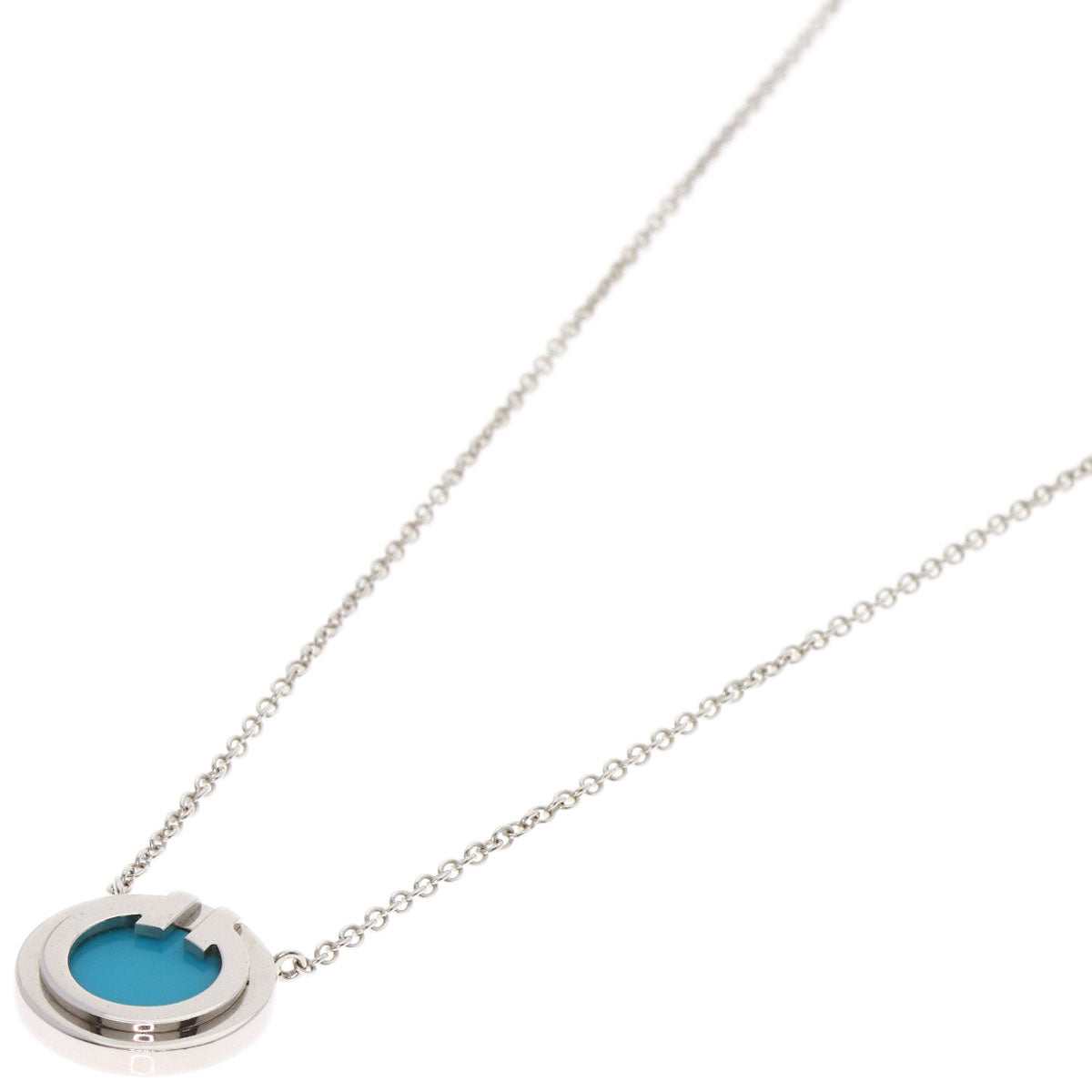 TIFFANY&Co. T TWO Circle Turquoise Necklace K18 White Gold Ladies [Used]