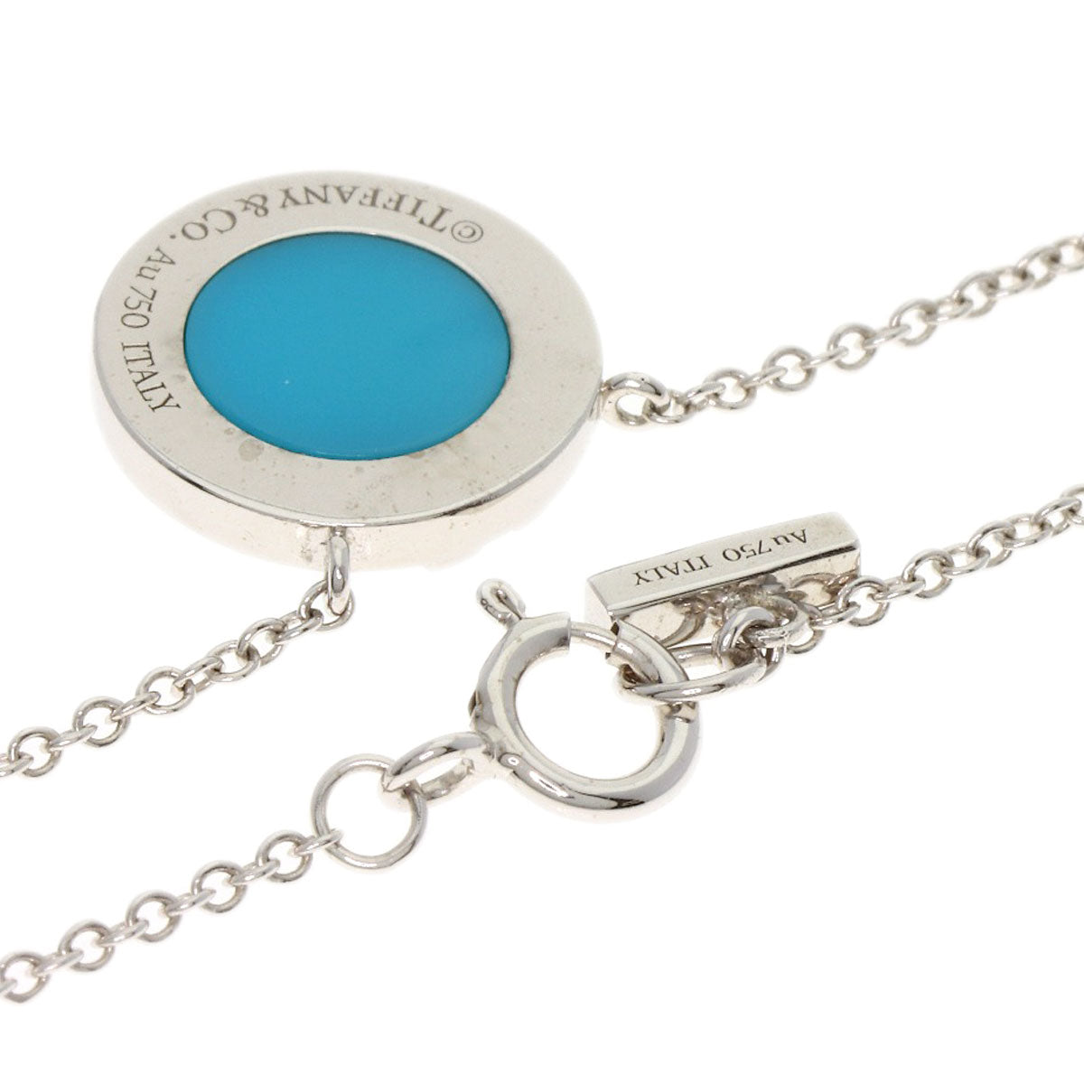 TIFFANY&Co. T TWO Circle Turquoise Necklace K18 White Gold Ladies [Used]