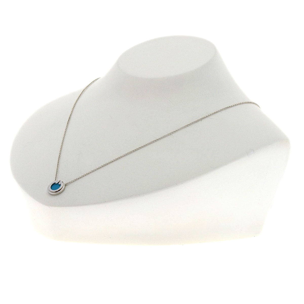 TIFFANY&Co. T TWO Circle Turquoise Necklace K18 White Gold Ladies [Used]