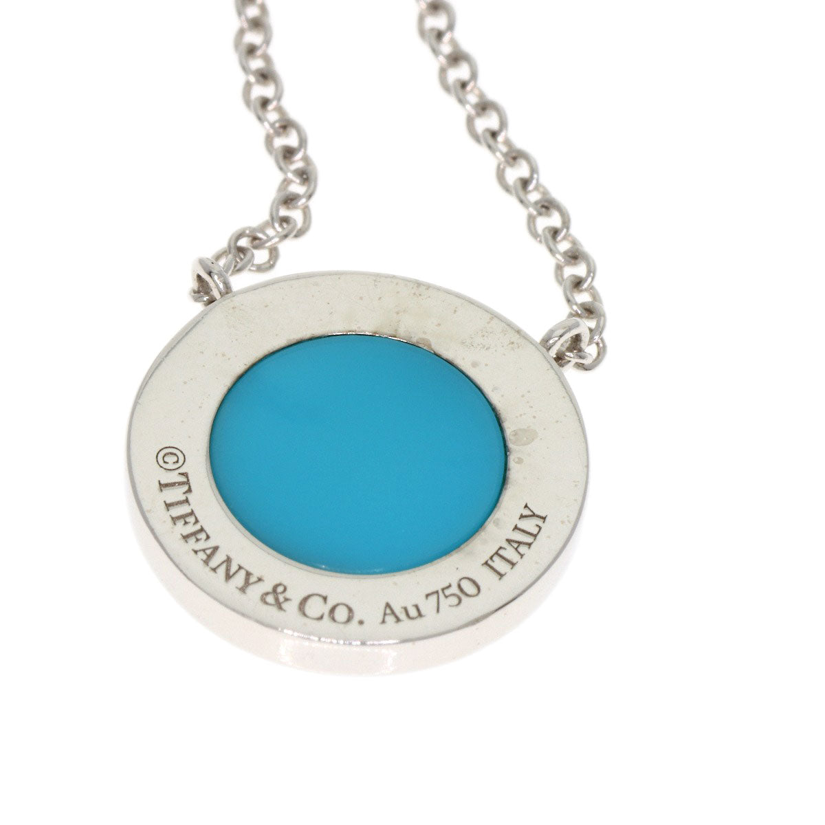 TIFFANY&Co. T TWO Circle Turquoise Necklace K18 White Gold Ladies [Used]
