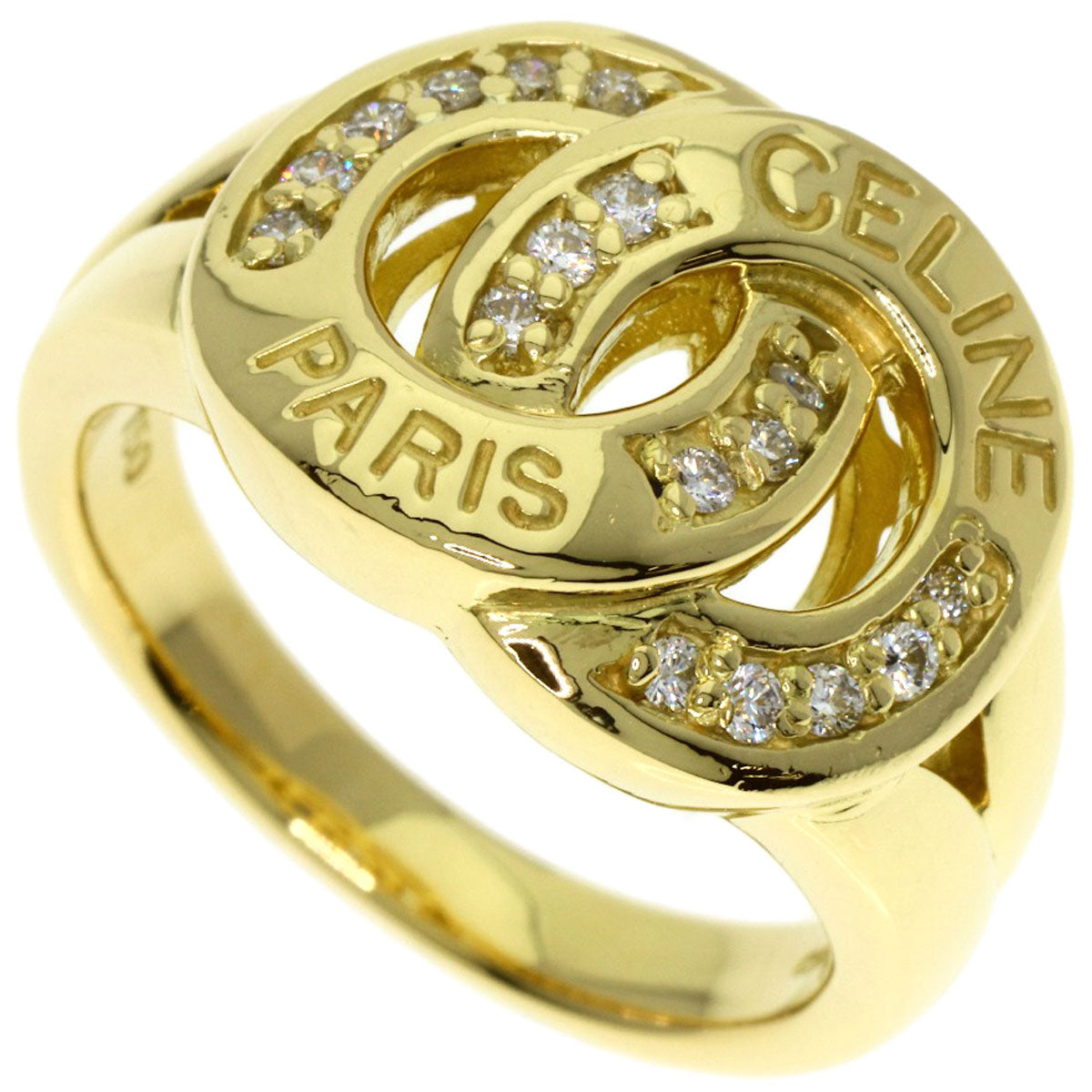 CELINE Logo diamond Ring K18 Yellow Gold Ladies [Used]
