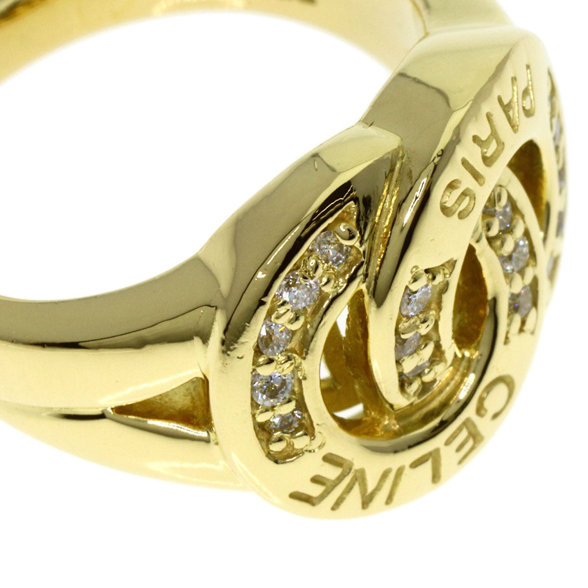 CELINE Logo diamond Ring K18 Yellow Gold Ladies [Used]