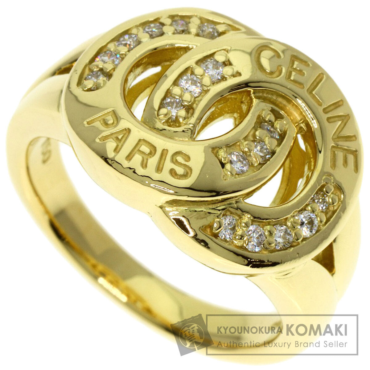 CELINE Logo diamond Ring K18 Yellow Gold Ladies [Used]
