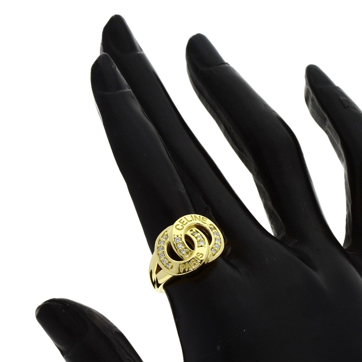 CELINE Logo diamond Ring K18 Yellow Gold Ladies [Used]