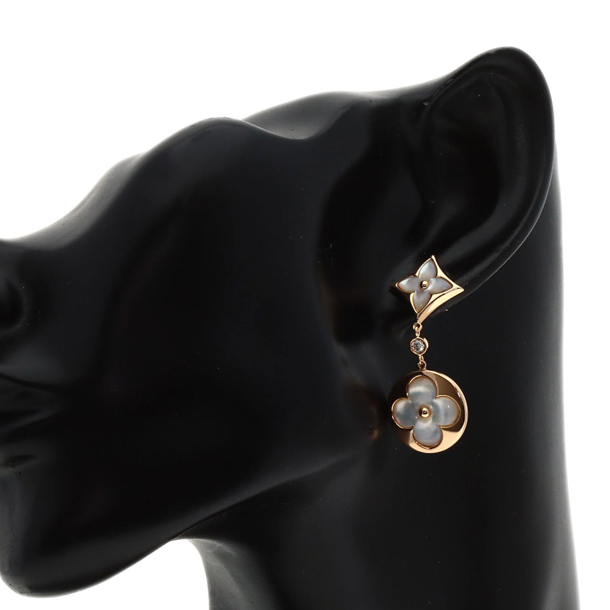 LOUIS VUITTON Double Star Blossom Mother of Pearl Pearl Diamond earring K18 Pink Gold Ladies [Used]