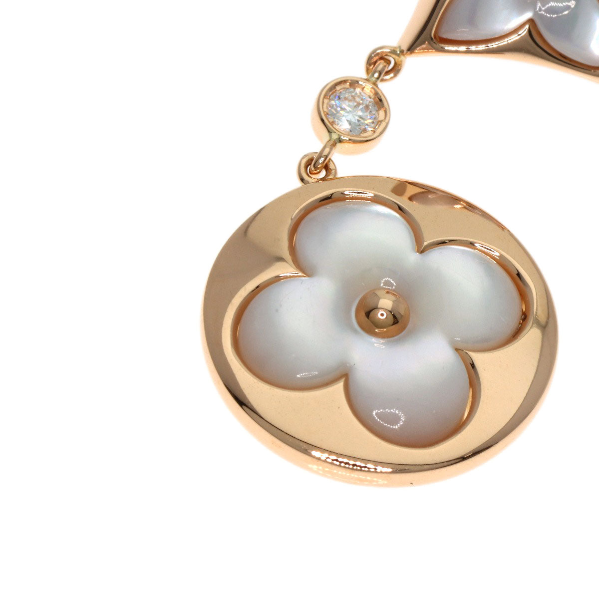 LOUIS VUITTON Double Star Blossom Mother of Pearl Pearl Diamond earring K18 Pink Gold Ladies [Used]