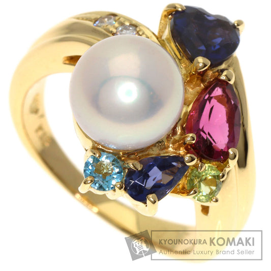 MIKIMOTO Pearl Pearl Diamond Multicolor Stone Ring K18 Yellow Gold Ladies [Used]