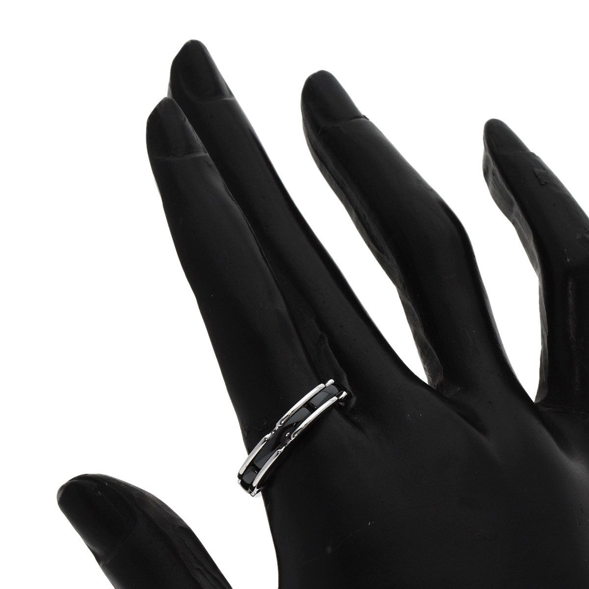 CHANEL Ultra Small Black Ceramic #57 Ring K18 White Gold Ladies [Used]