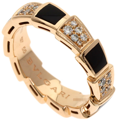BVLGARI Serpenti Viper Onyx Diamond #55 Ring K18 Pink Gold Ladies [Used]