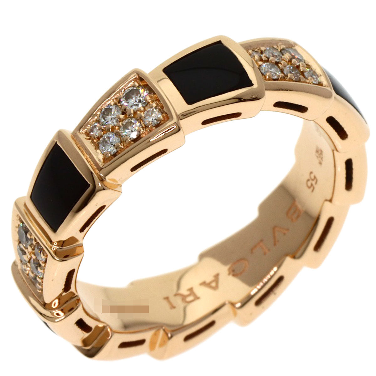 BVLGARI Serpenti Viper Onyx Diamond #55 Ring K18 Pink Gold Ladies [Used]