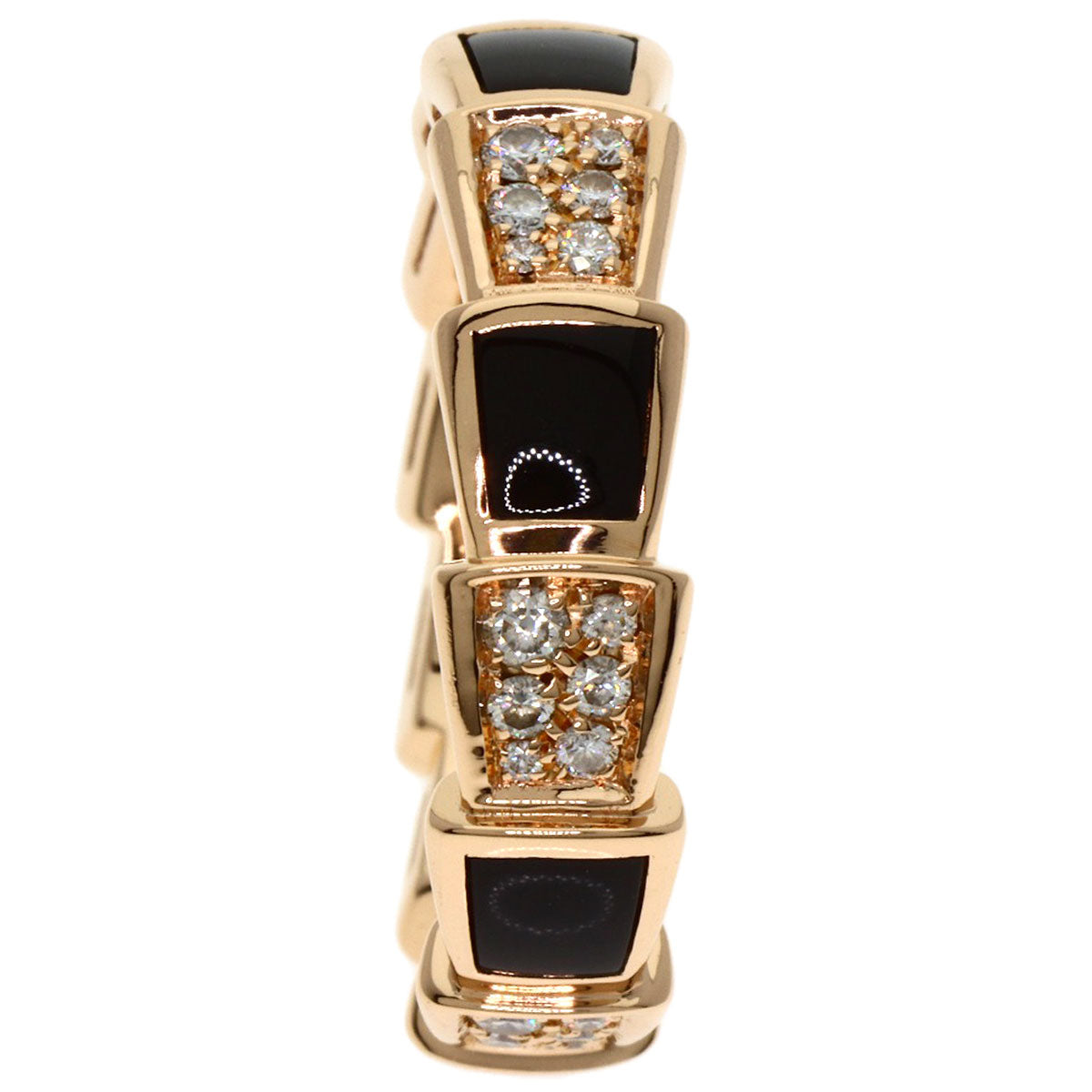 BVLGARI Serpenti Viper Onyx Diamond #55 Ring K18 Pink Gold Ladies [Used]