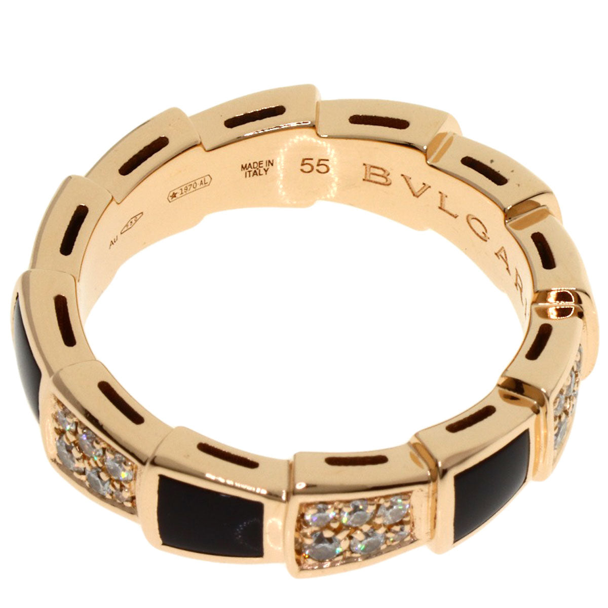 BVLGARI Serpenti Viper Onyx Diamond #55 Ring K18 Pink Gold Ladies [Used]