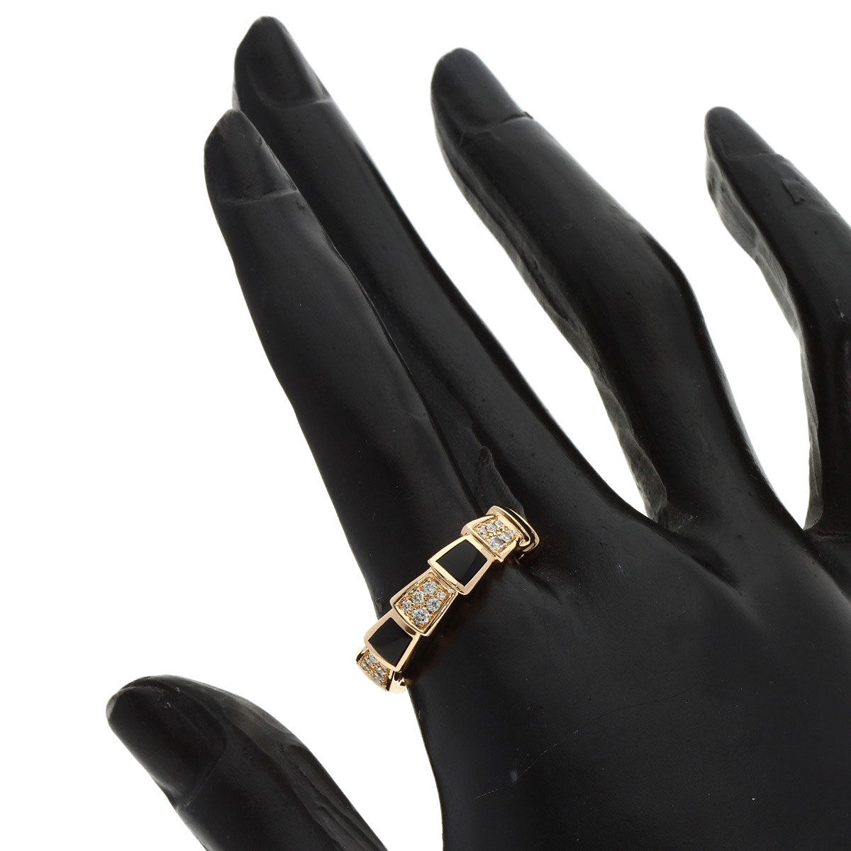 BVLGARI Serpenti Viper Onyx Diamond #55 Ring K18 Pink Gold Ladies [Used]
