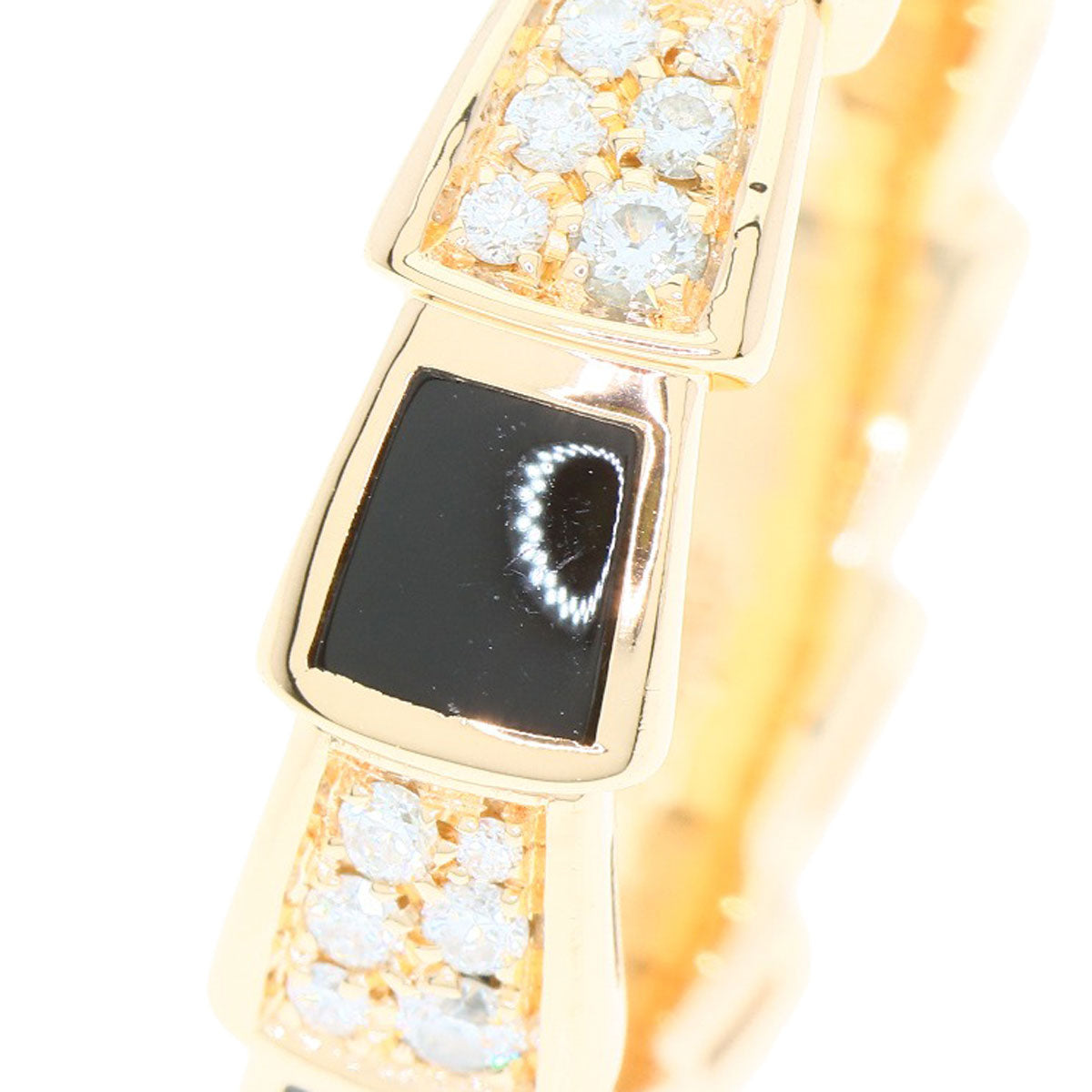 BVLGARI Serpenti Viper Onyx Diamond #55 Ring K18 Pink Gold Ladies [Used]