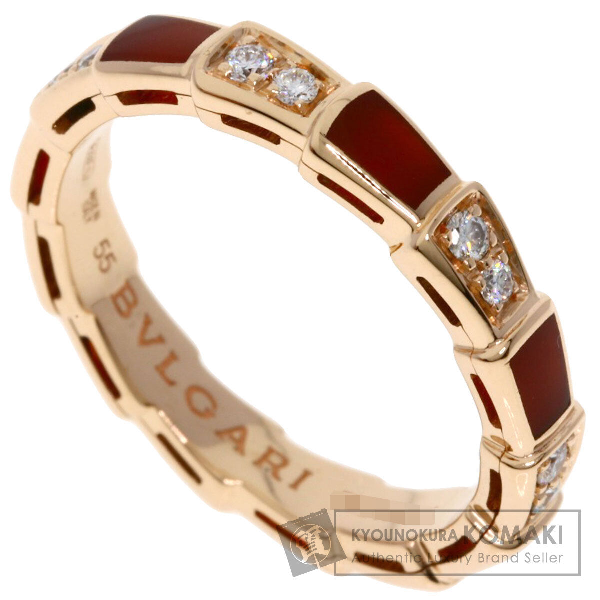 BVLGARI Serpenti Viper Carnelian Diamond #55 Ring K18 Pink Gold Ladies [Used]