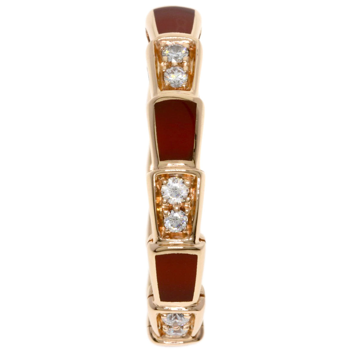 BVLGARI Serpenti Viper Carnelian Diamond #55 Ring K18 Pink Gold Ladies [Used]