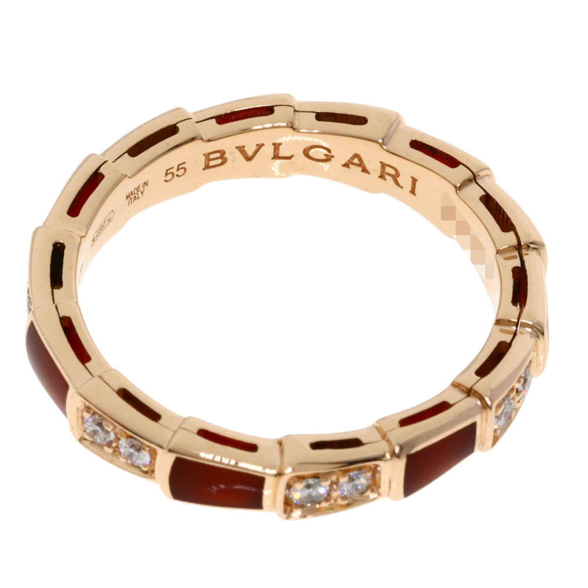 BVLGARI Serpenti Viper Carnelian Diamond #55 Ring K18 Pink Gold Ladies [Used]