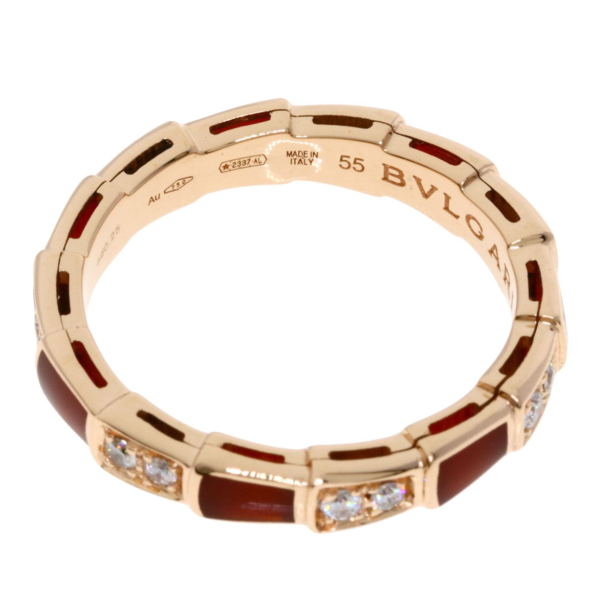 BVLGARI Serpenti Viper Carnelian Diamond #55 Ring K18 Pink Gold Ladies [Used]