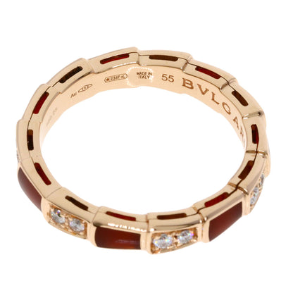 BVLGARI Serpenti Viper Carnelian Diamond #55 Ring K18 Pink Gold Ladies [Used]
