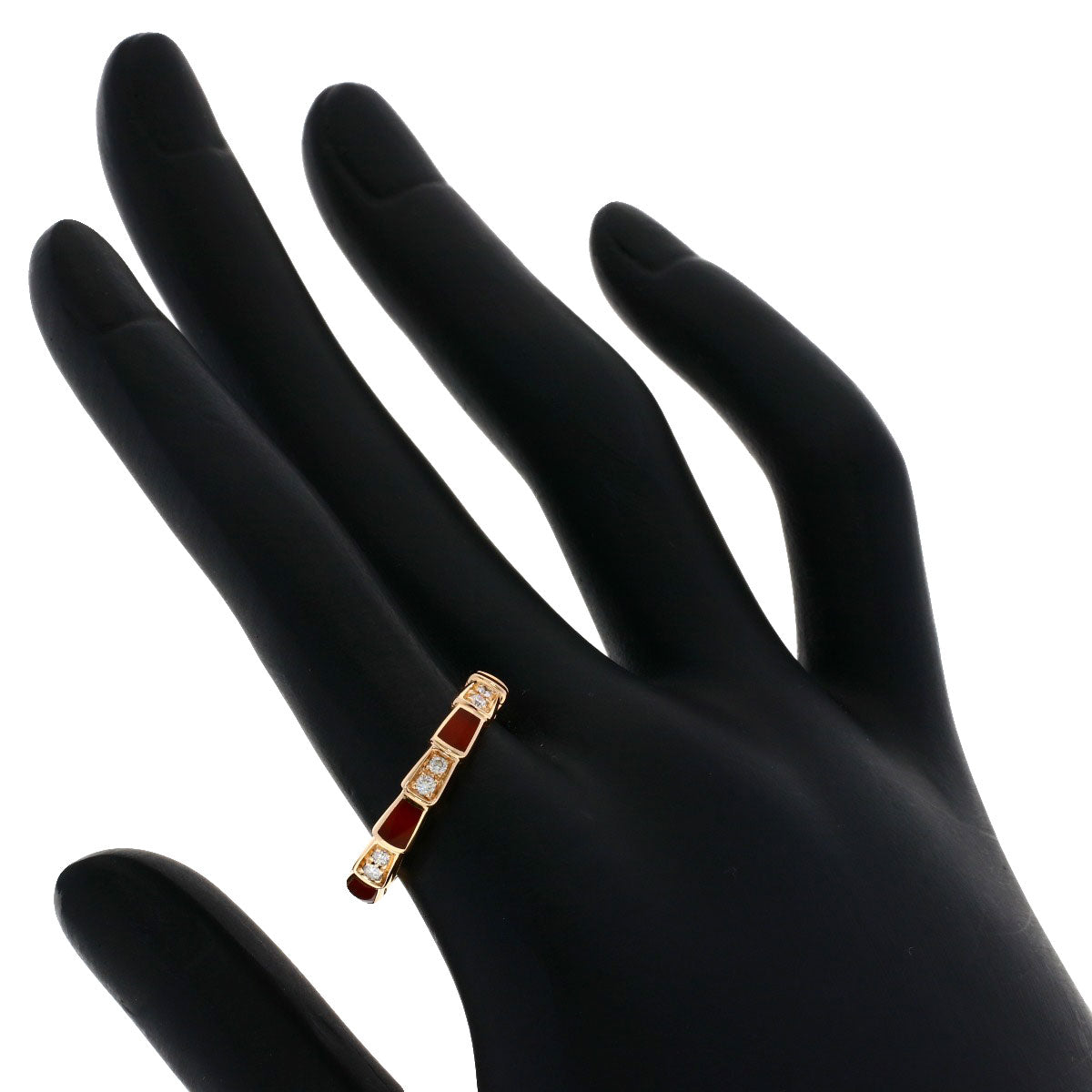 BVLGARI Serpenti Viper Carnelian Diamond #55 Ring K18 Pink Gold Ladies [Used]
