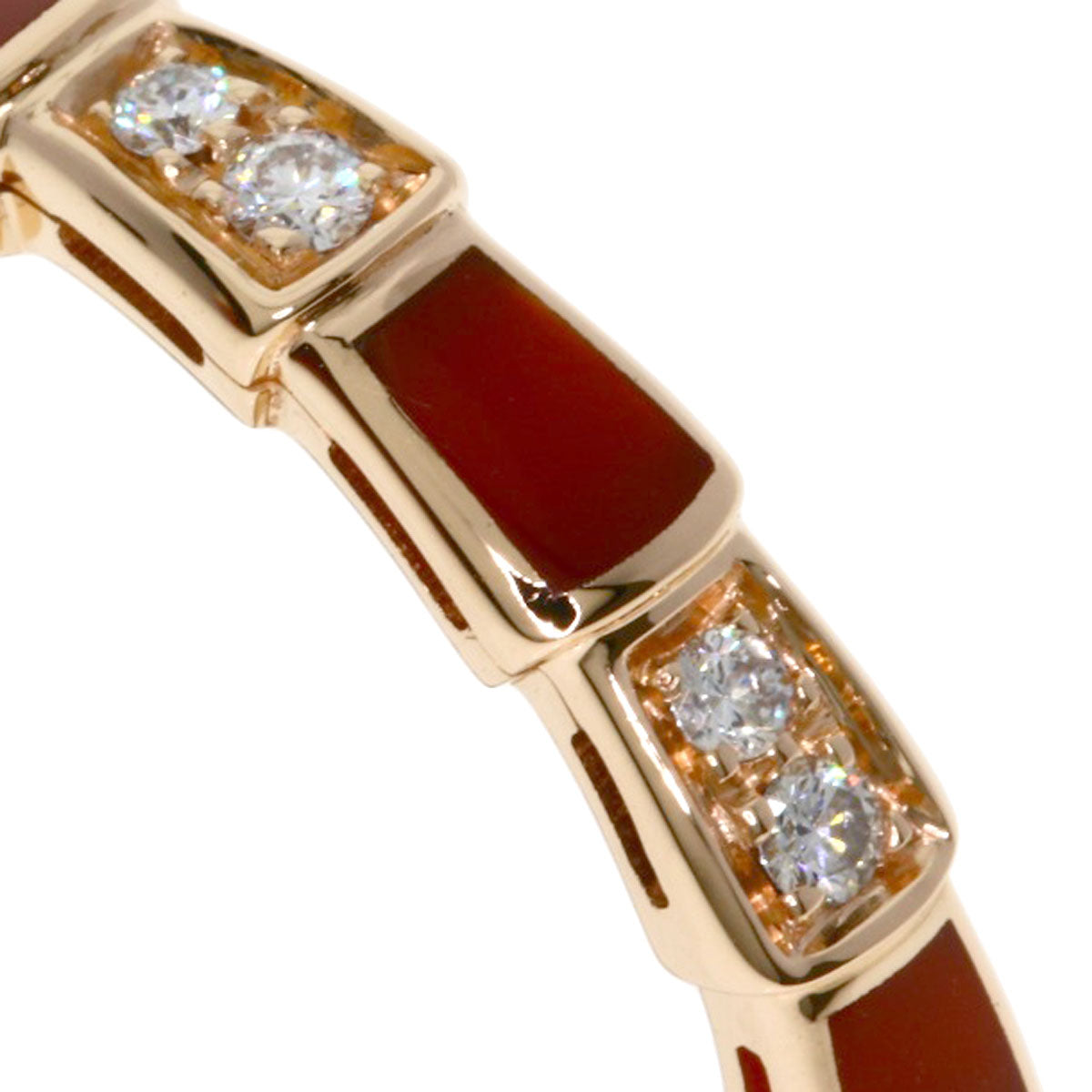 BVLGARI Serpenti Viper Carnelian Diamond #55 Ring K18 Pink Gold Ladies [Used]