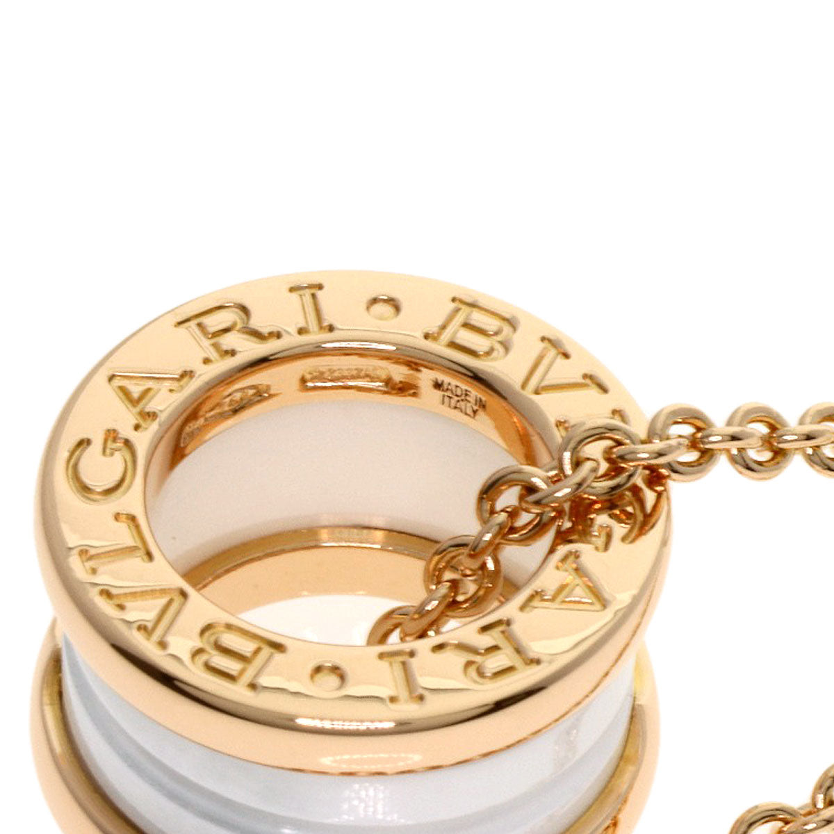 BVLGARI B.zero1 White Ceramic Necklace K18 Pink Gold Ladies [Used]