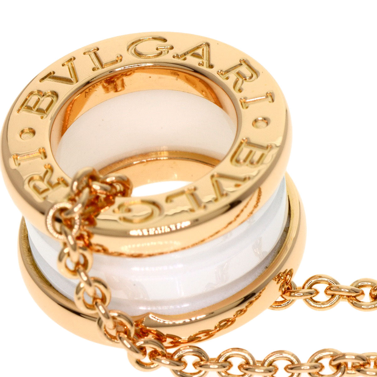 BVLGARI B.zero1 White Ceramic Necklace K18 Pink Gold Ladies [Used]