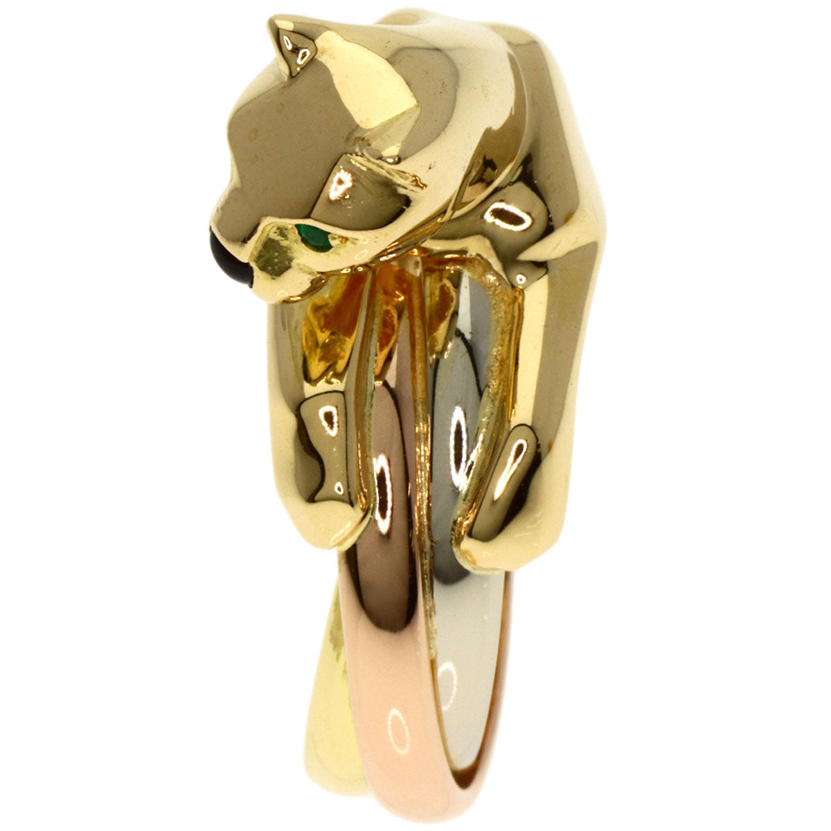 CARTIER PANTHERE Tsavorite Garnet Onyx Ring K18 Yellow Gold Ladies [Used]