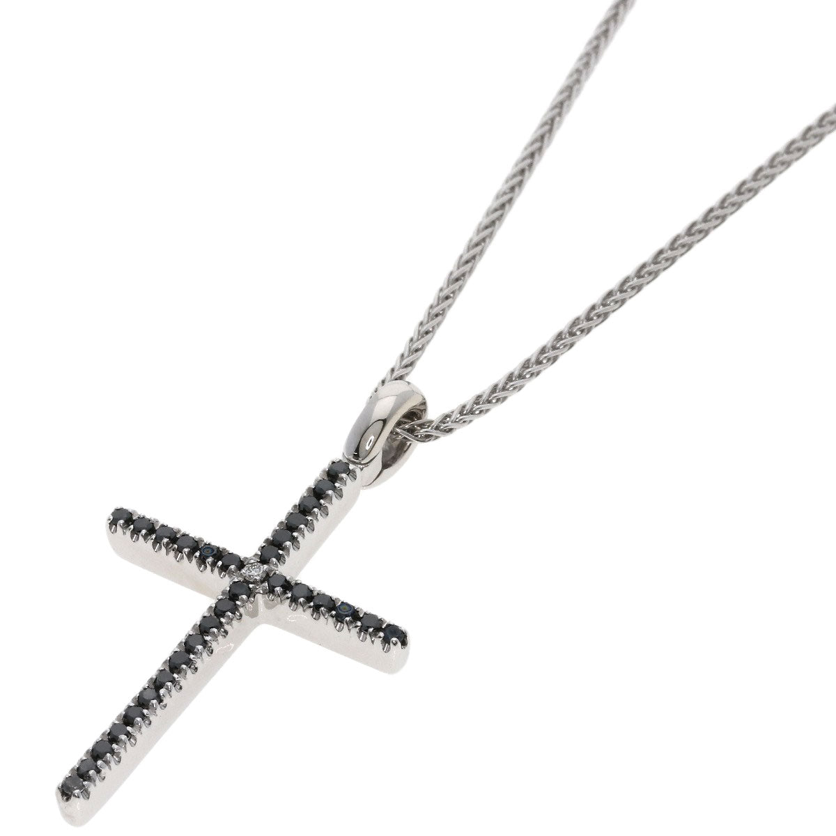 Damiani Cross Black Diamond 1P Diamond Necklace K18 White Gold Ladies [Used]