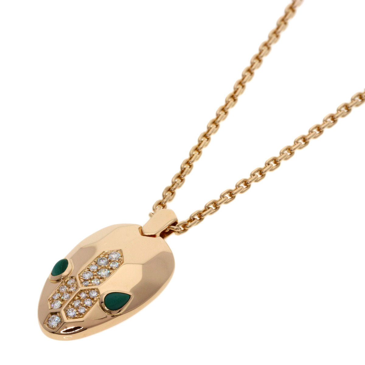 BVLGARI Serpenti Malachite Diamond Necklace K18 Pink Gold Ladies [Used]