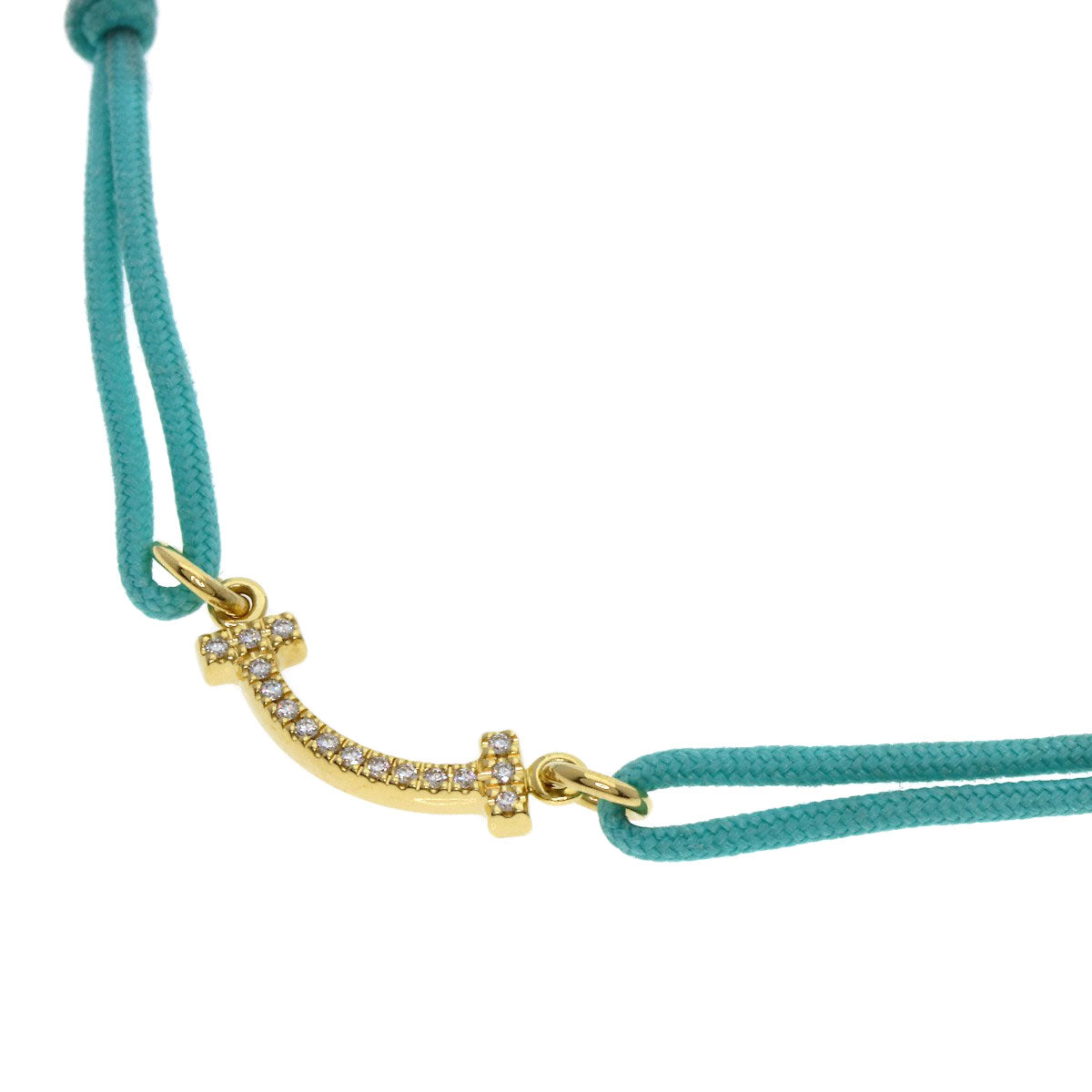 TIFFANY&Co. T Smile Mini Diamond Blue Code Bracelet K18 Yellow Gold Ladies [Used]
