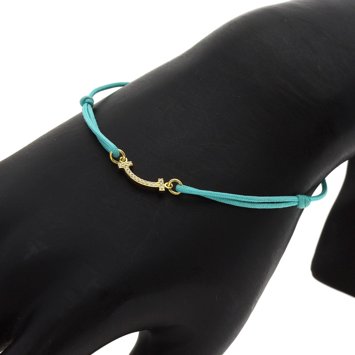 TIFFANY&Co. T Smile Mini Diamond Blue Code Bracelet K18 Yellow Gold Ladies [Used]