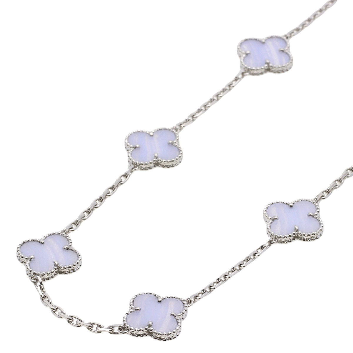 Van Cleef & Arpels Vintage Alhambra 10P Chalcedony Necklace K18 White Gold Ladies [Used]