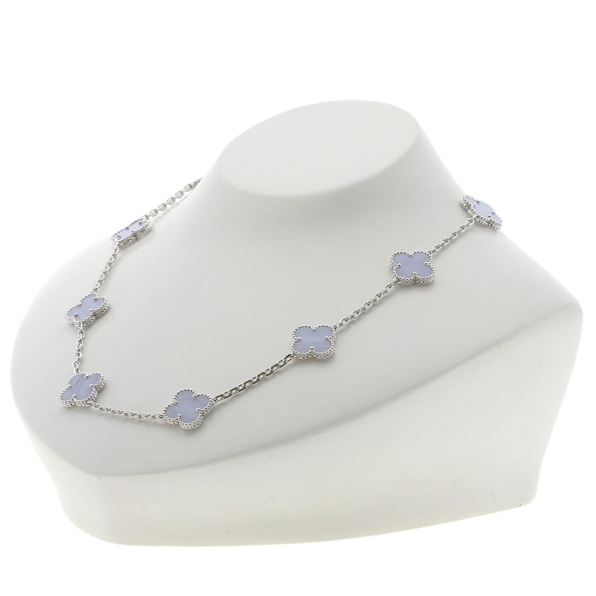 Van Cleef & Arpels Vintage Alhambra 10P Chalcedony Necklace K18 White Gold Ladies [Used]
