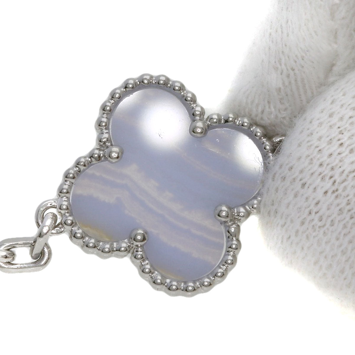 Van Cleef & Arpels Vintage Alhambra 10P Chalcedony Necklace K18 White Gold Ladies [Used]