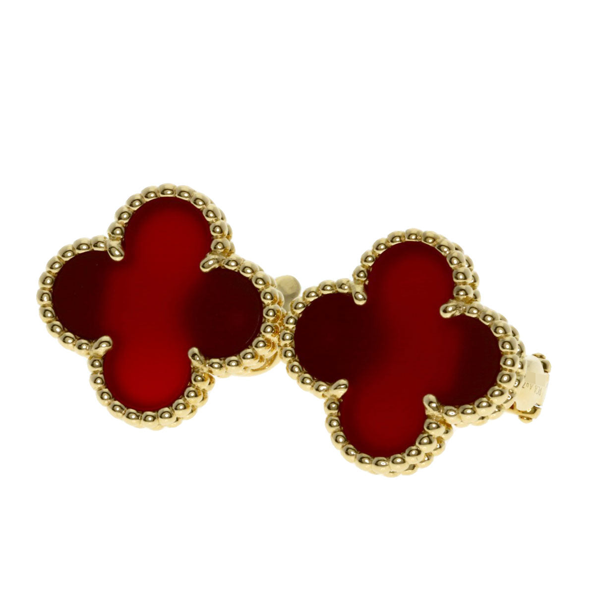 Van Cleef & Arpels Vintage Alhambra Carnelian earring K18 Yellow Gold Ladies [Used]