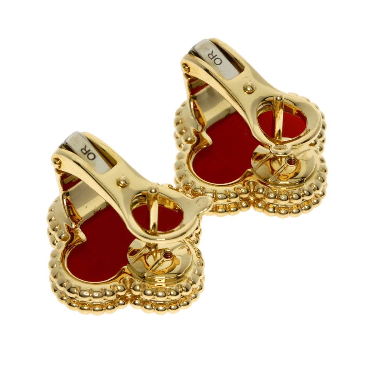 Van Cleef & Arpels Vintage Alhambra Carnelian earring K18 Yellow Gold Ladies [Used]