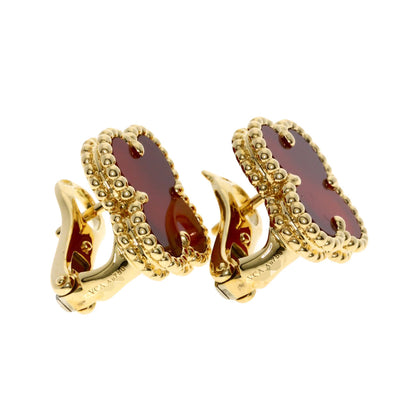 Van Cleef & Arpels Vintage Alhambra Carnelian earring K18 Yellow Gold Ladies [Used]