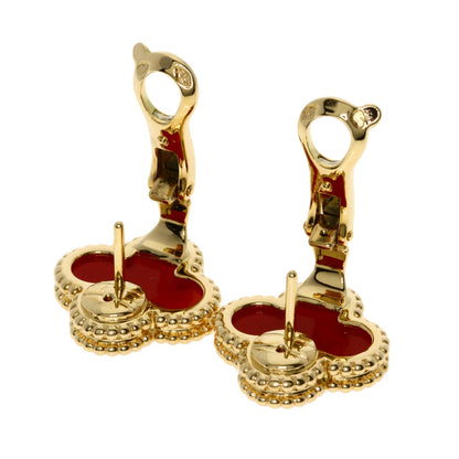 Van Cleef & Arpels Vintage Alhambra Carnelian earring K18 Yellow Gold Ladies [Used]