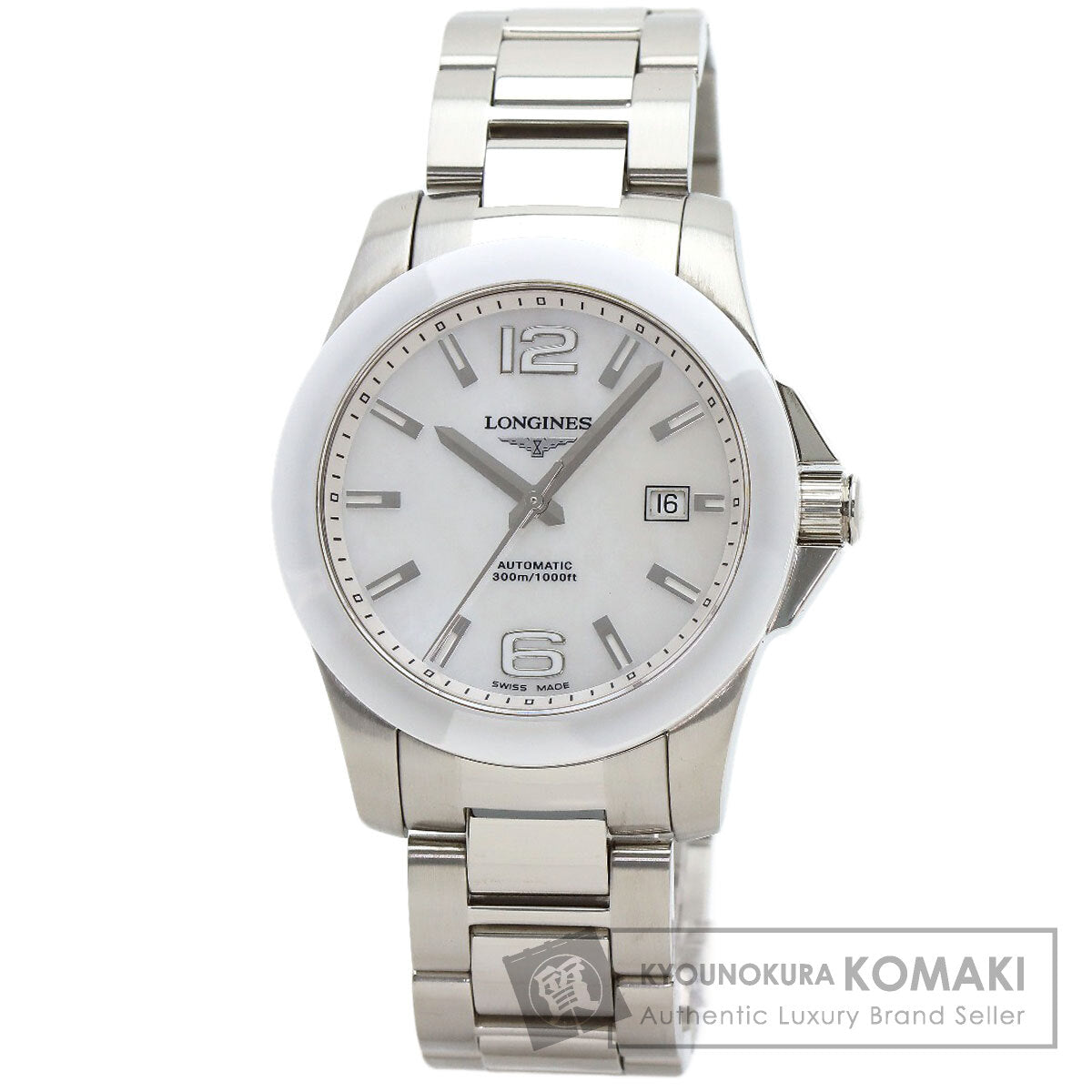 LONGINES Conquest White Ceramic Watches L3.657.4 Stainless Steel/Stainless Steel mens