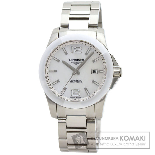 LONGINES Conquest White Ceramic Watches L3.657.4 Stainless Steel/Stainless Steel mens