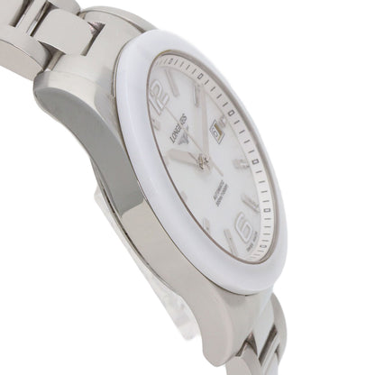 LONGINES Conquest White Ceramic Watches L3.657.4 Stainless Steel/Stainless Steel mens