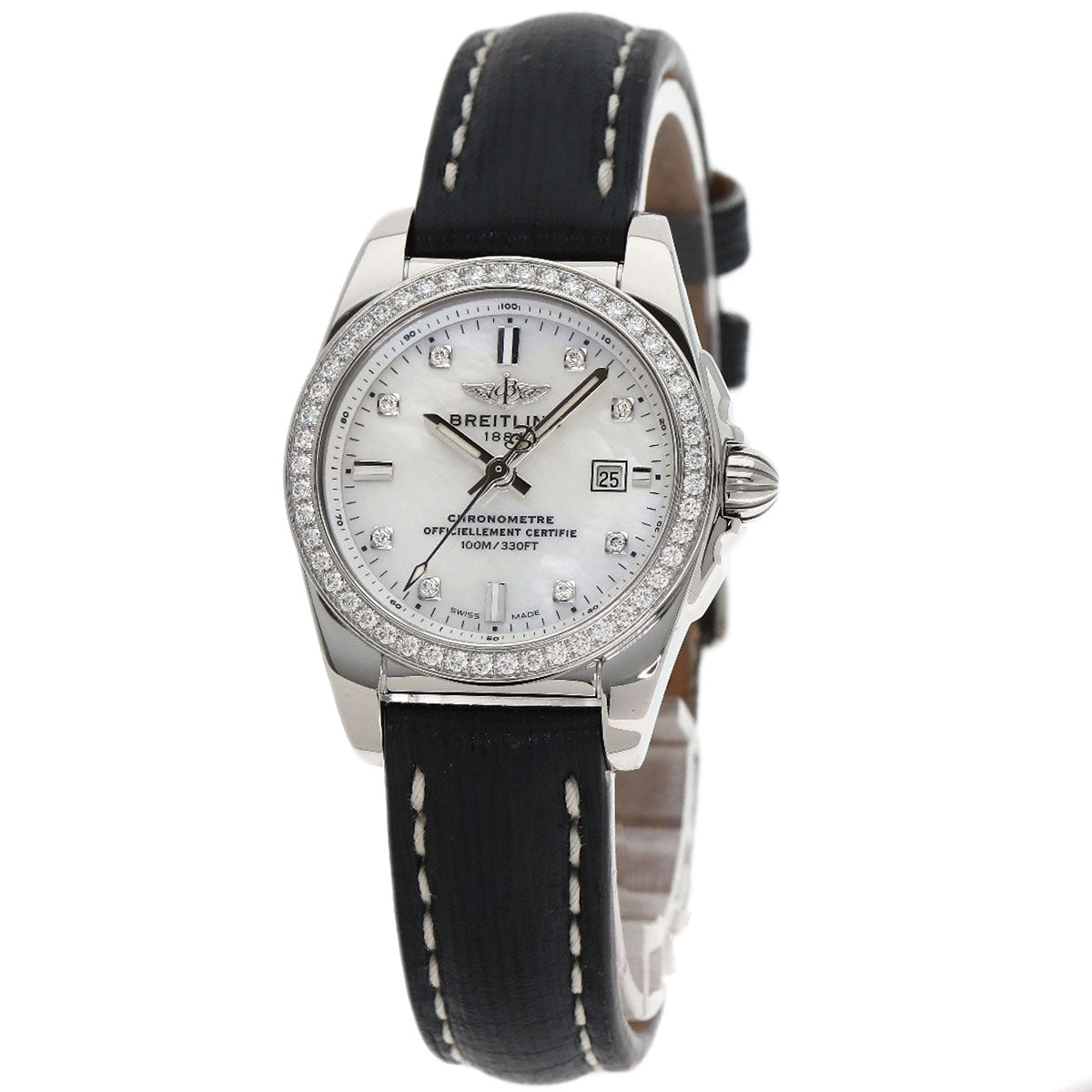 BREITLING Galactic 29 8P Bezel Diamond Watches A72348 Stainless Steel/Leather Ladies