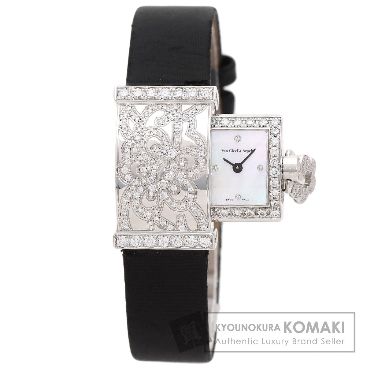 Van Cleef & Arpels Secret Dantelle Watches WRWF01E8 K18 White Gold/Satin & Leather Ladies