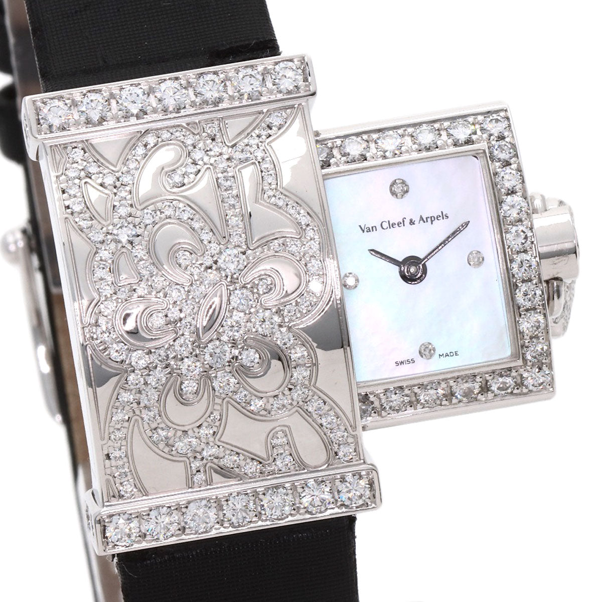 Van Cleef & Arpels Secret Dantelle Watches WRWF01E8 K18 White Gold/Satin & Leather Ladies