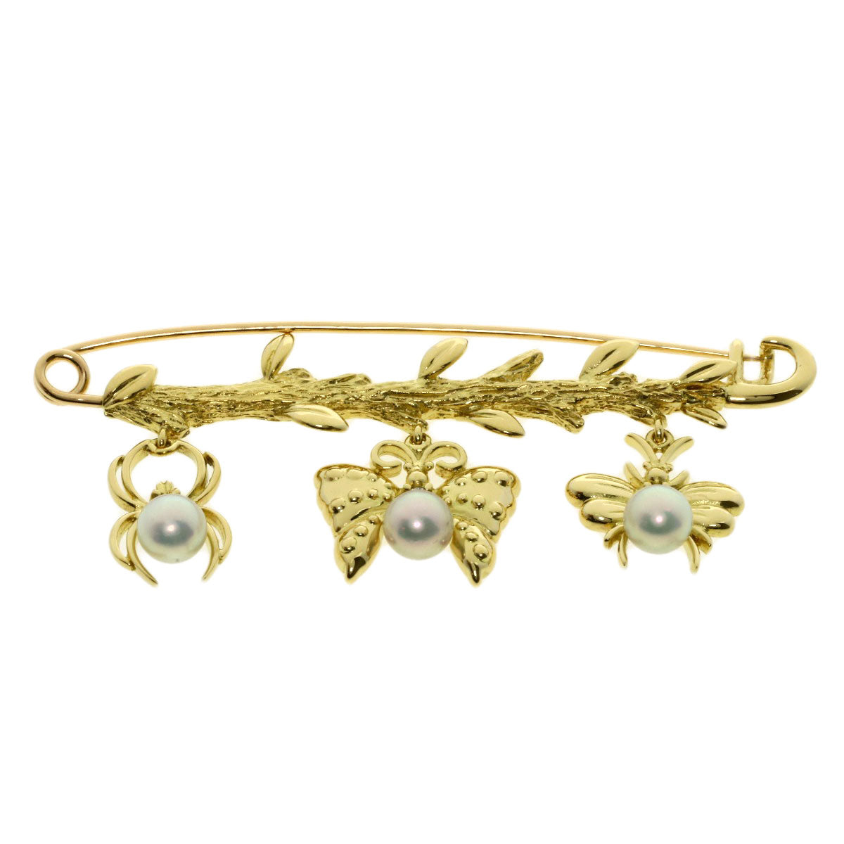 MIKIMOTO Butterfly Spider Bee Motif Pearl Pearl Brooch K18 Yellow Gold Ladies [Used]