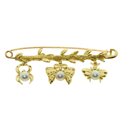 MIKIMOTO Butterfly Spider Bee Motif Pearl Pearl Brooch K18 Yellow Gold Ladies [Used]